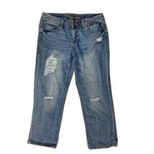 American Rag Size 9 Womens Jeans Light  Mid Rise Straight Leg Rip Torn Distress